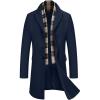 COOFANDY Men’s Wool Blend Coat with Detachable Plaid Scarfs Notched Collar Single Breasted Pea Coat Trench Overcoat(Navy Blue)