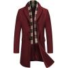 COOFANDY Men’s Wool Blend Coat with Detachable Plaid Scarfs Notched Collar Single Breasted Pea Coat Trench Overcoat(Wine Red)
