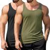 COOFANDY Men’s Workout Tank Top Ribbed Knit Sleeveless Gym Muscle T Shirts Bodybuilding Tee(Black/Army Green (2 Pcs))