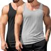 COOFANDY Men’s Workout Tank Top Ribbed Knit Sleeveless Gym Muscle T Shirts Bodybuilding Tee(Black/Light Grey (2 Pcs))