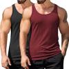 COOFANDY Men’s Workout Tank Top Ribbed Knit Sleeveless Gym Muscle T Shirts Bodybuilding Tee(Black/Red (2 Pcs))