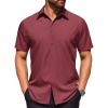 COOFANDY Mens Wrinkle Free Dress Shirt Polka Dot Short Sleeve Button Down Business Casual Shirts(Burgundy)