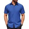 COOFANDY Mens Wrinkle Free Dress Shirt Polka Dot Short Sleeve Button Down Business Casual Shirts(Dark Blue)