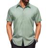 COOFANDY Mens Wrinkle Free Dress Shirt Polka Dot Short Sleeve Button Down Business Casual Shirts(Light Green-flower)