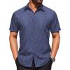 COOFANDY Mens Wrinkle Free Dress Shirt Polka Dot Short Sleeve Button Down Business Casual Shirts(Navy Blue-square)