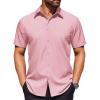 COOFANDY Mens Wrinkle Free Dress Shirt Polka Dot Short Sleeve Button Down Business Casual Shirts(Pink)