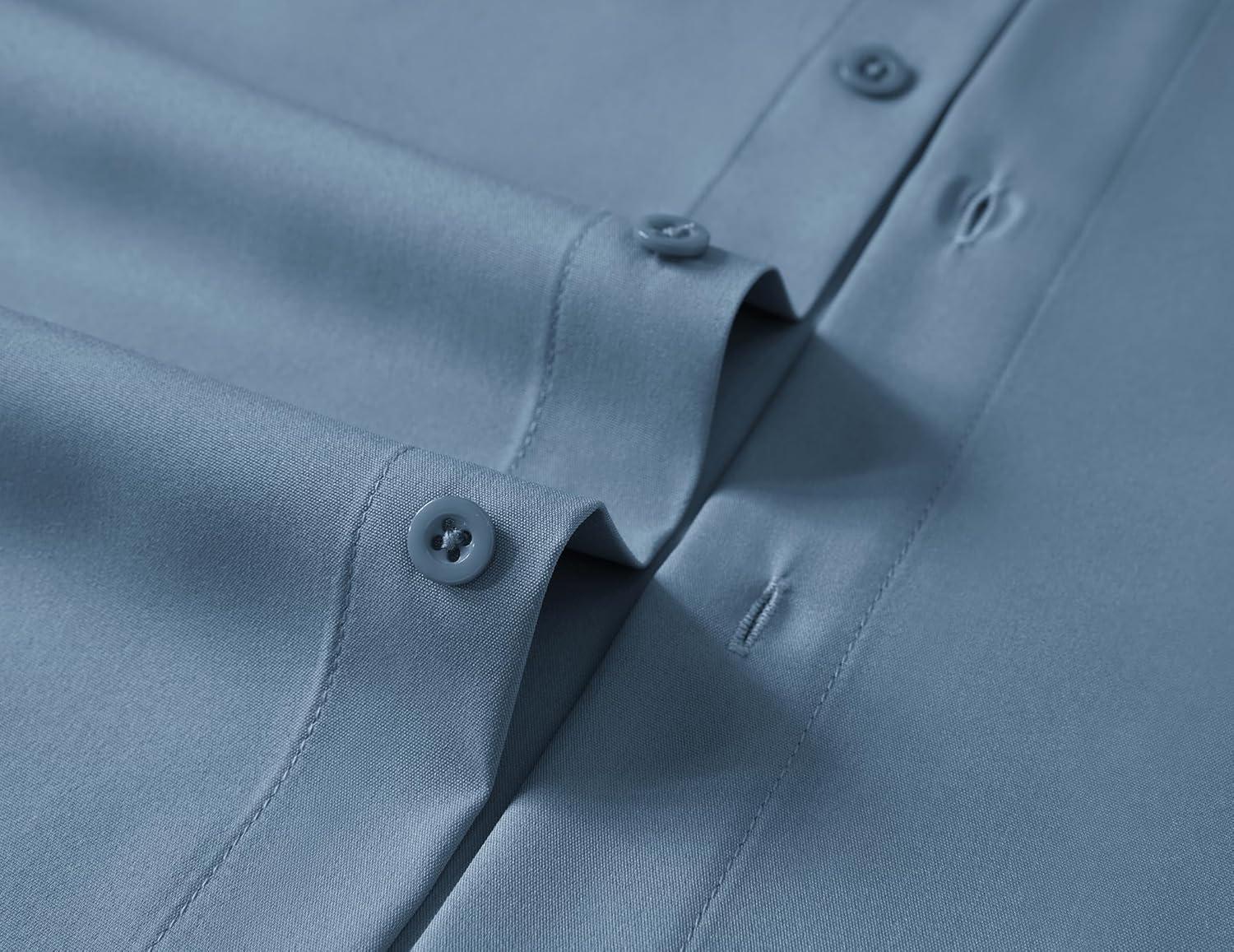 imageCOOFANDY Big ampamp Tall Dress Shirts for Men Short Sleeve Button Down Casual ShirtsGrey Blue