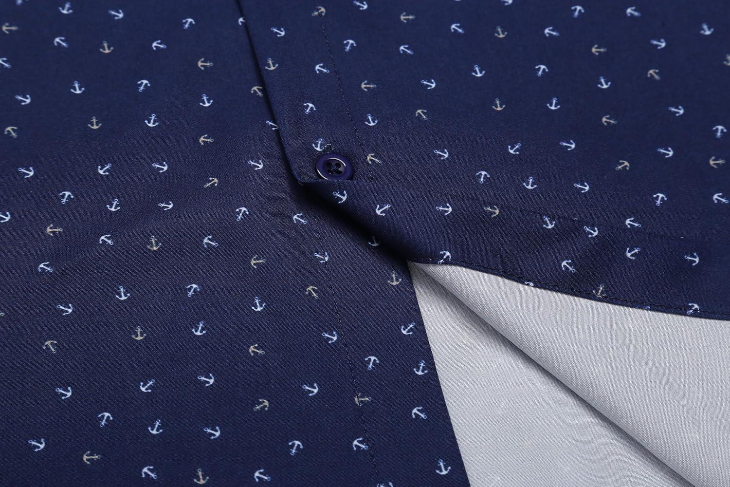 imageCOOFANDY Big ampamp Tall Dress Shirts for Men Short Sleeve Button Down Casual ShirtsNavy Anchor Pattern