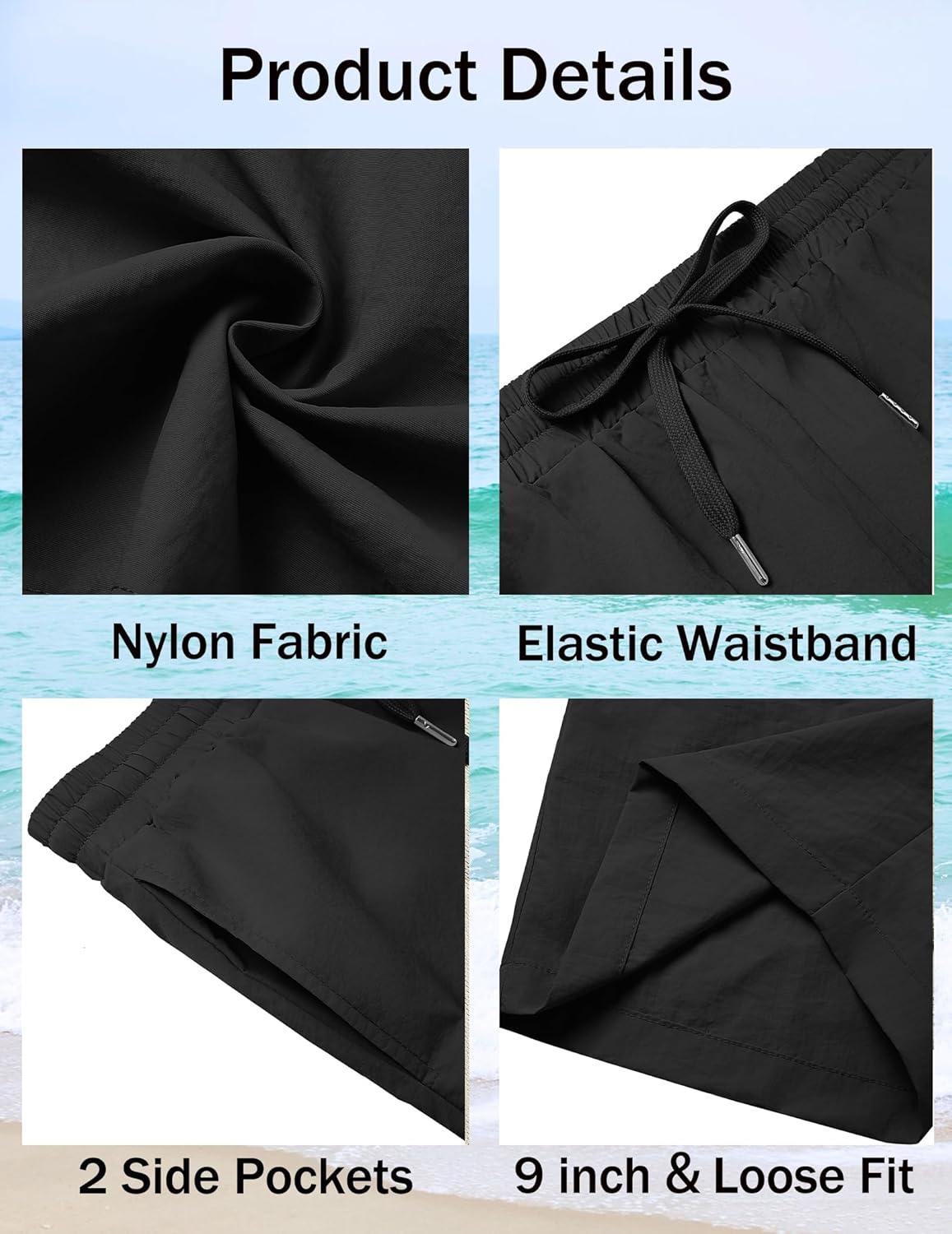 imageCOOFANDY Casual Shorts for Men Lightweight Summer Beach Shorts Elastic Waist Quick Dry Shorts Black XXXL