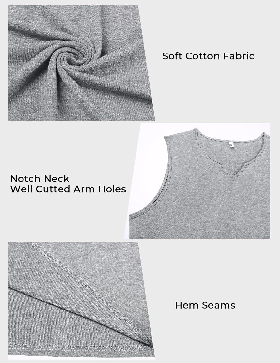 imageCOOFANDY Casual Sleeveless Shirts for Men Cotton V Neck Tank Tops Summer 2 Pack Workout Gym Muscle TeeLight Gray