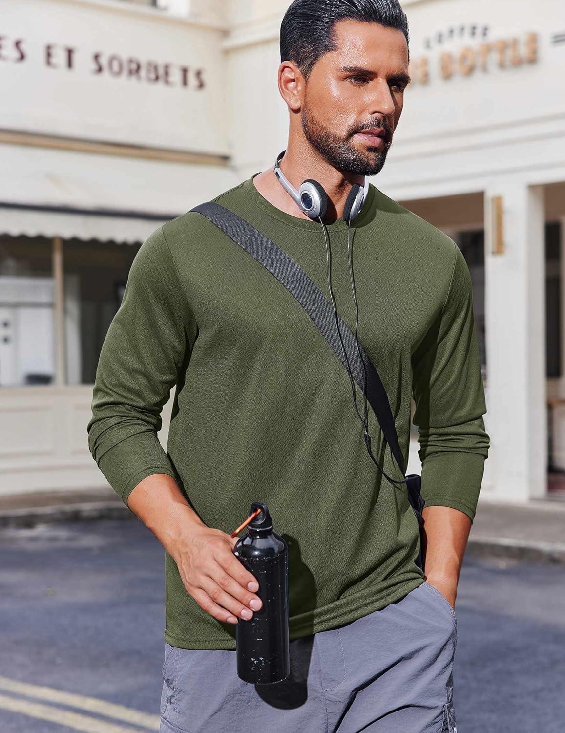 imageCOOFANDY Long Sleeve Shirts for Men Moisture Wicking Activewear TShirts Workout Running ShirtsArmy Green