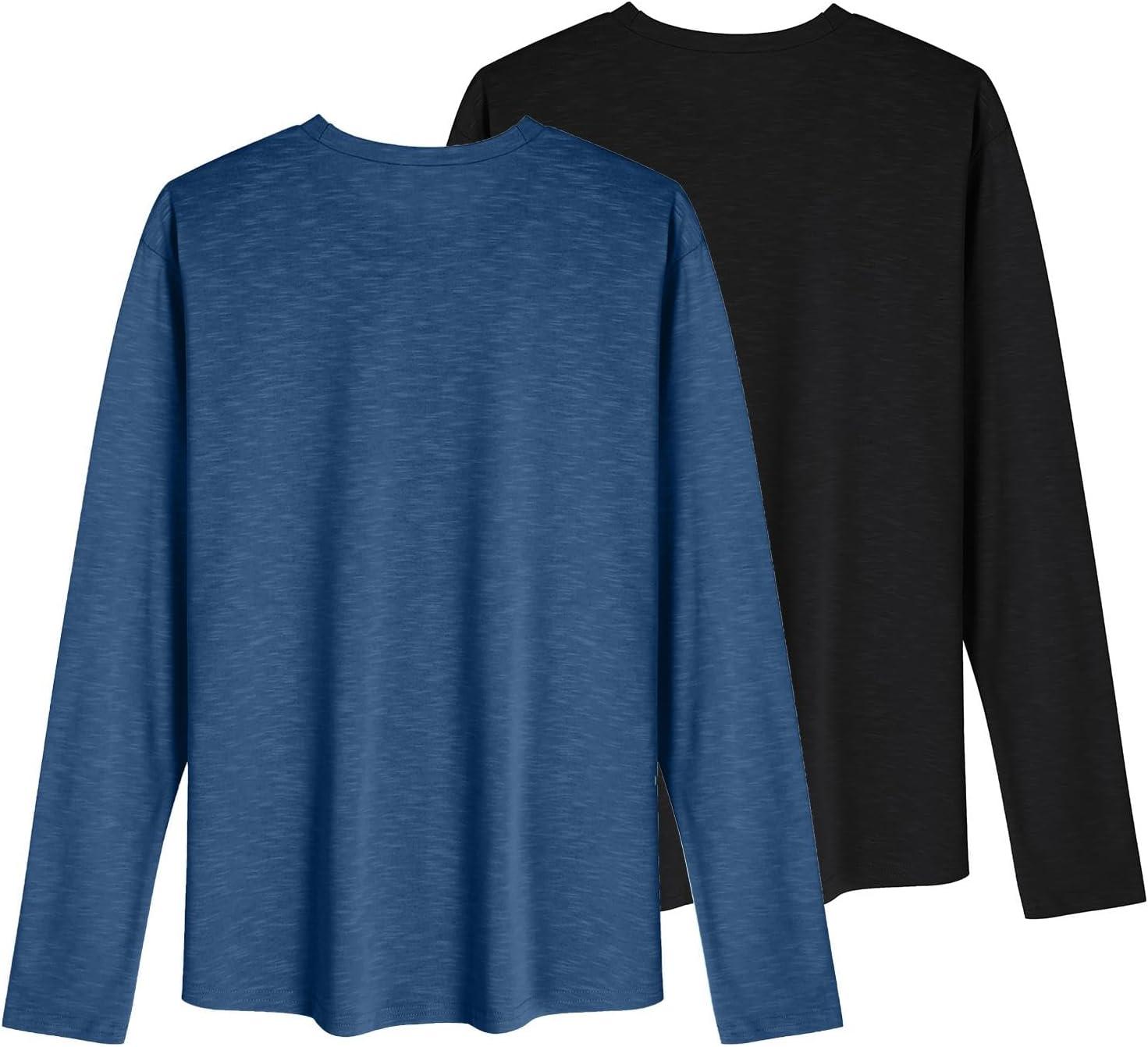 imageCOOFANDY Men 2 Pack Muscle Fitted T Shirt Gym Workout Athletic Long Sleeves TeeBlackDenim Blue