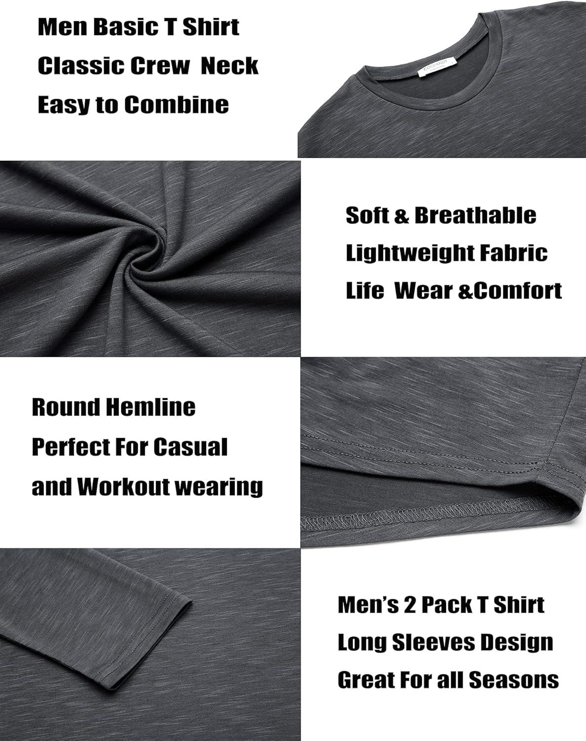 imageCOOFANDY Men 2 Pack Muscle Fitted T Shirt Gym Workout Athletic Long Sleeves TeeBlackGrey