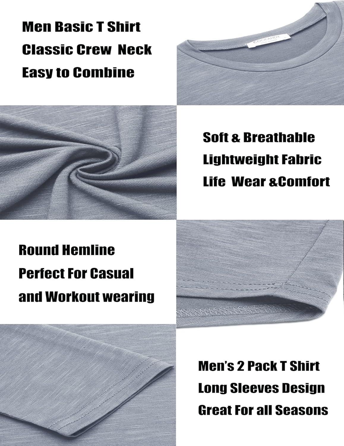 imageCOOFANDY Men 2 Pack Muscle Fitted T Shirt Gym Workout Athletic Long Sleeves TeeBlackGrey Blue