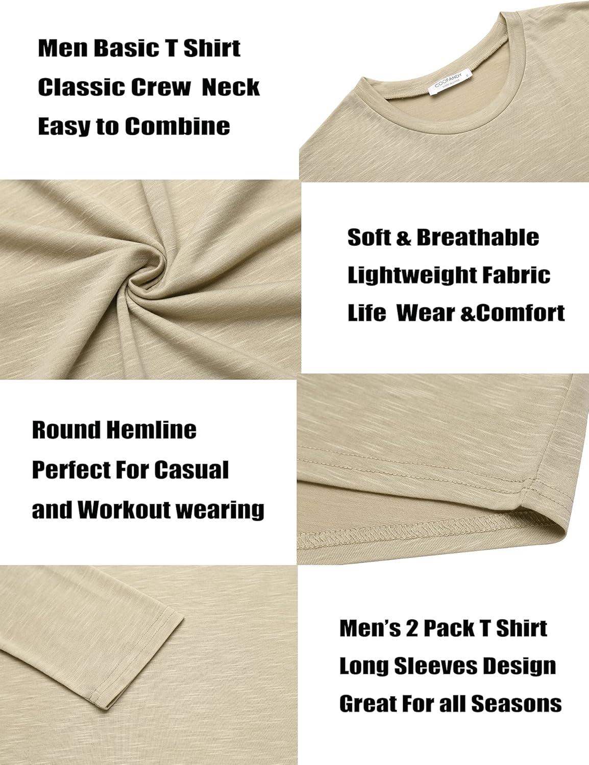 imageCOOFANDY Men 2 Pack Muscle Fitted T Shirt Gym Workout Athletic Long Sleeves TeeBlackKhaki