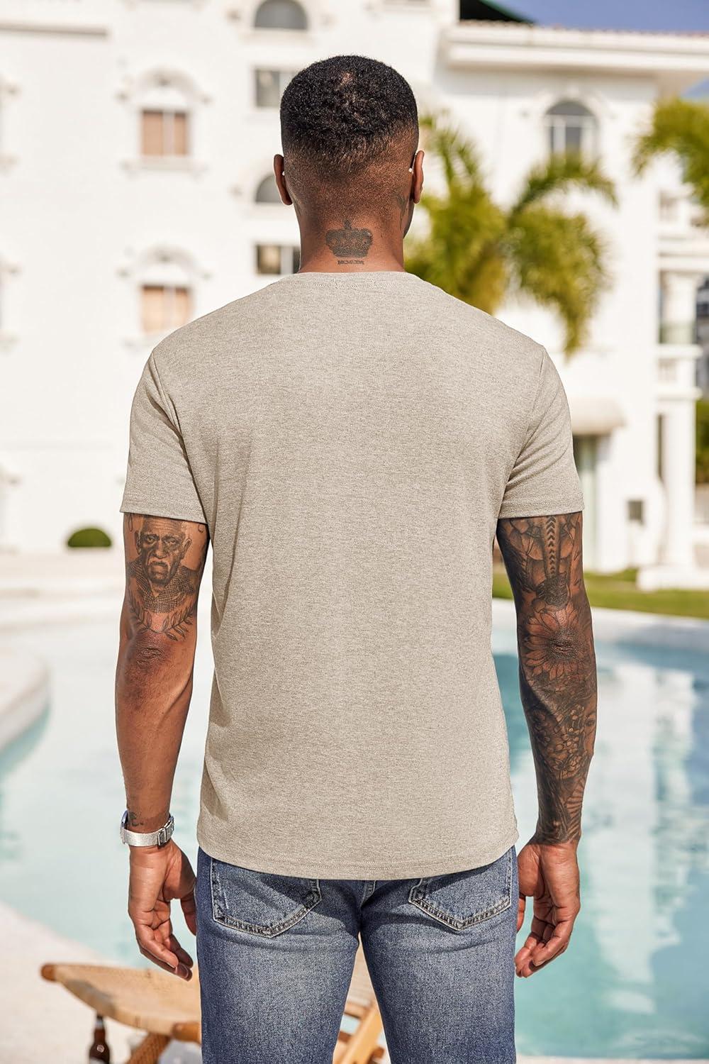 imageCOOFANDY Men Casual Shirt Short Sleeve Summer Basic T Shirt Pocket Soild Tee TopCoffee