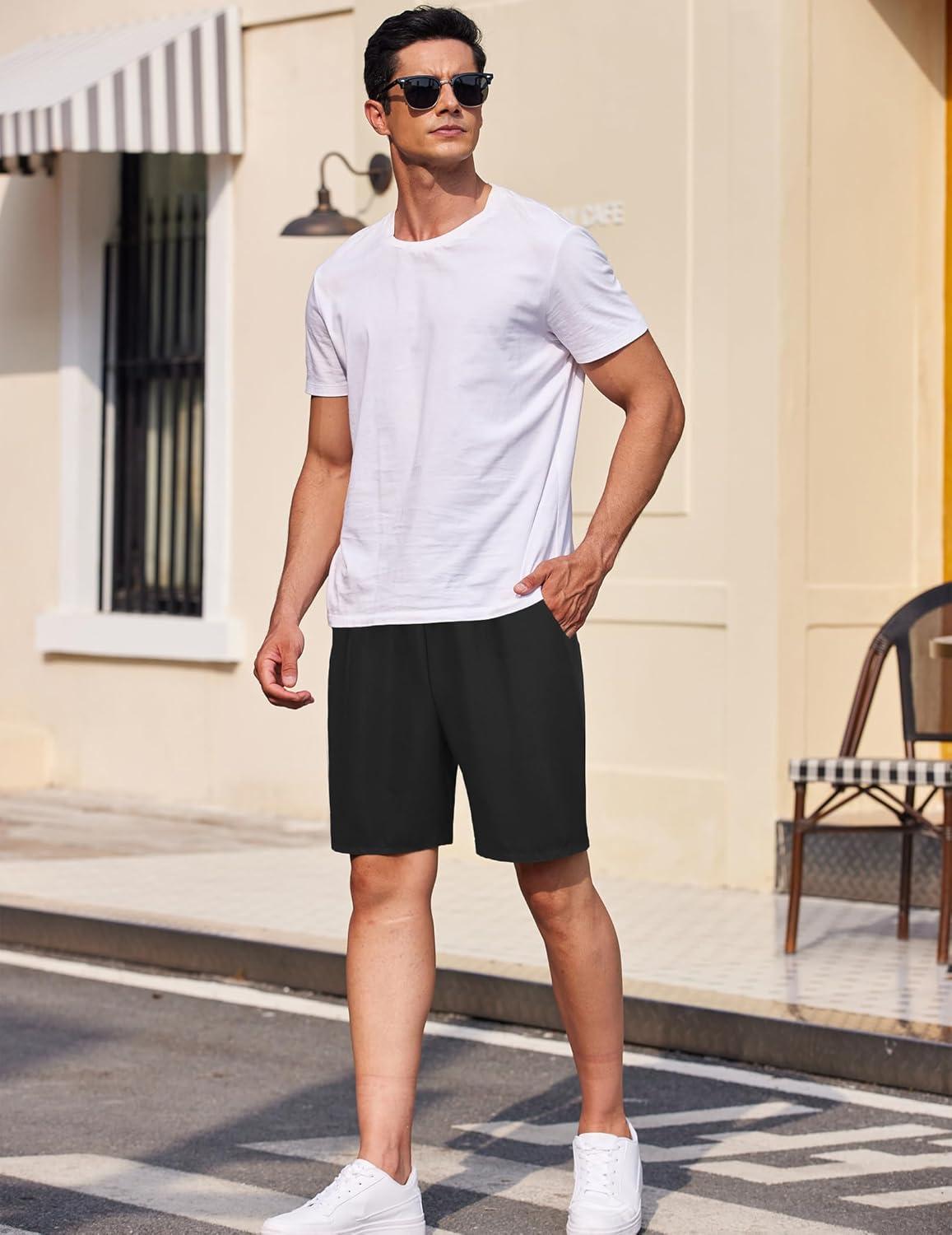 imageCOOFANDY Men Casual Summer Beach Shorts Elastic Waist Drawstring Flat Front ShortBlack