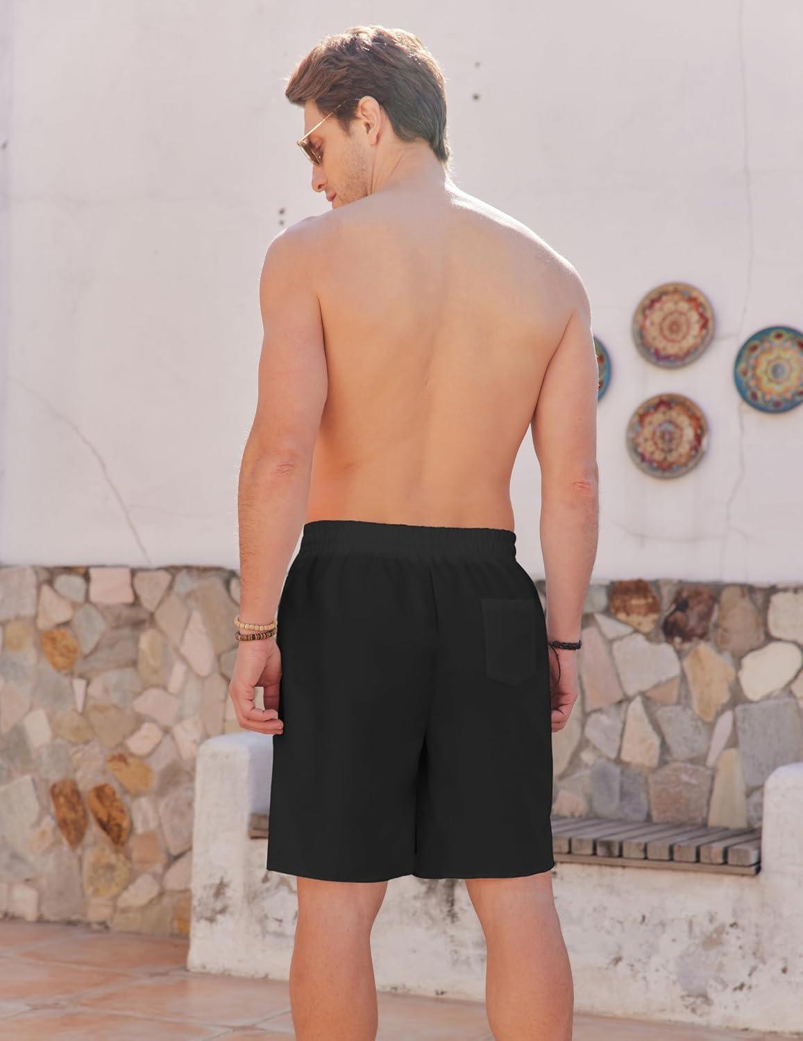 imageCOOFANDY Men Casual Summer Beach Shorts Elastic Waist Drawstring Flat Front ShortBlack