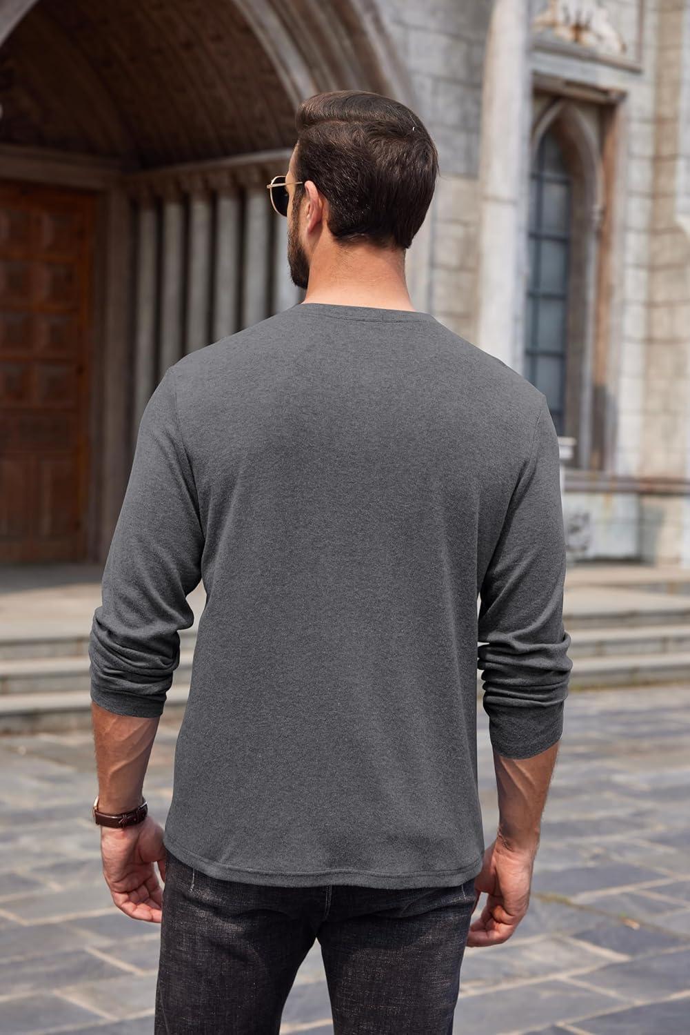 imageCOOFANDY Men Long Sleeve Henley Shirs Casual Basic T Shirts Soild Button Tees with PocketsDark Grey