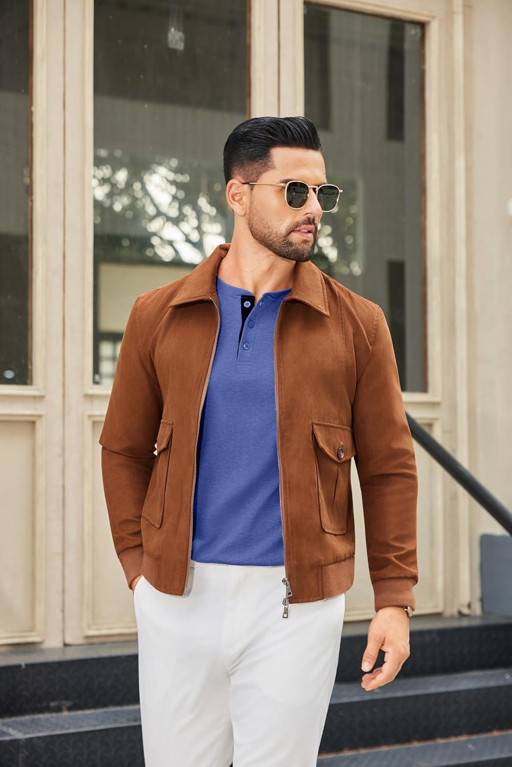 imageCOOFANDY Men Long Sleeve Henley Shirs Casual Basic T Shirts Soild Button Tees with PocketsDeep Blue