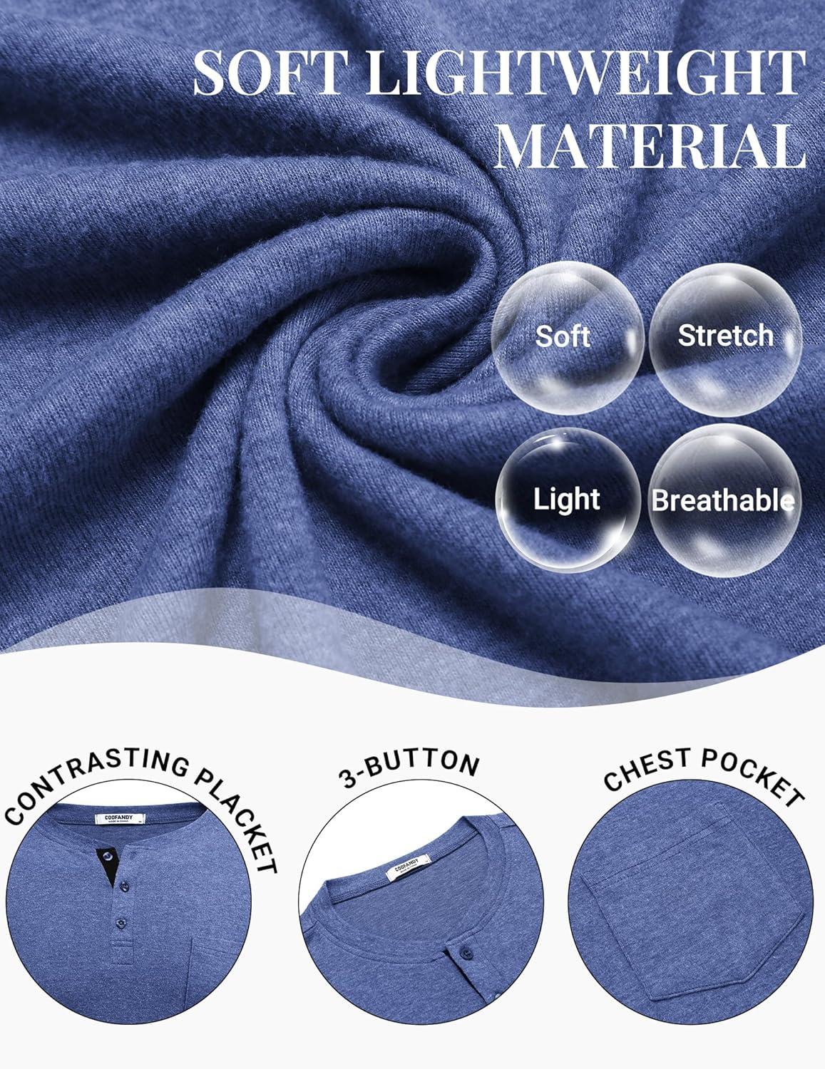 imageCOOFANDY Men Long Sleeve Henley Shirs Casual Basic T Shirts Soild Button Tees with PocketsDeep Blue