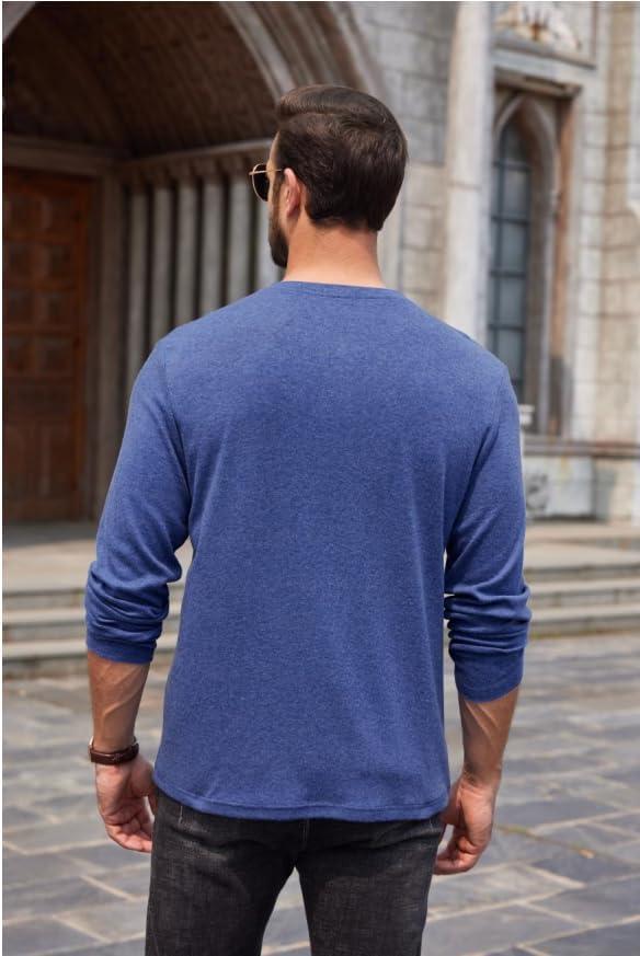 imageCOOFANDY Men Long Sleeve Henley Shirs Casual Basic T Shirts Soild Button Tees with PocketsDeep Blue
