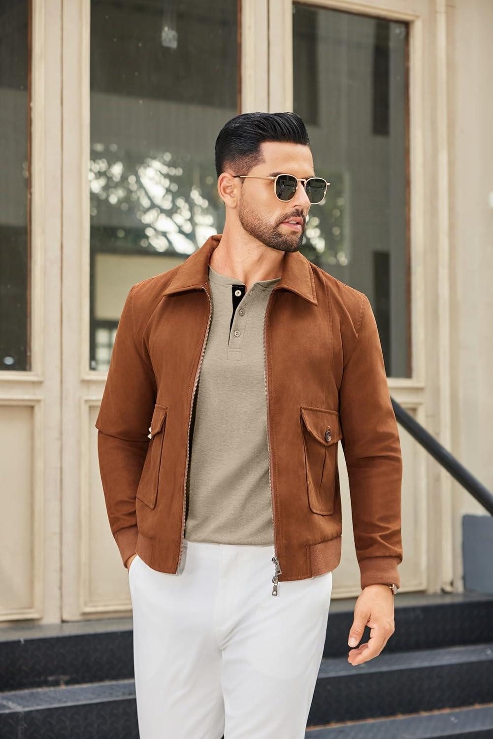 imageCOOFANDY Men Long Sleeve Henley Shirs Casual Basic T Shirts Soild Button Tees with PocketsKhaki