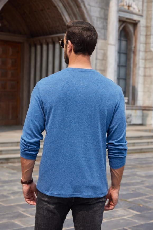 imageCOOFANDY Men Long Sleeve Henley Shirs Casual Basic T Shirts Soild Button Tees with PocketsLight Blue