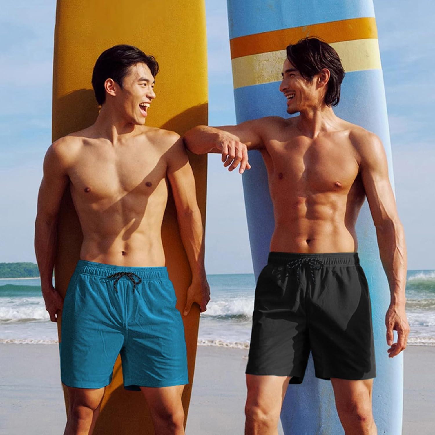 imageCOOFANDY Men Swim Trunk with Compression Liner 2 in 1 Swimwear Bathing Suit Quick Dry Board ShortPeacock Bluegreen