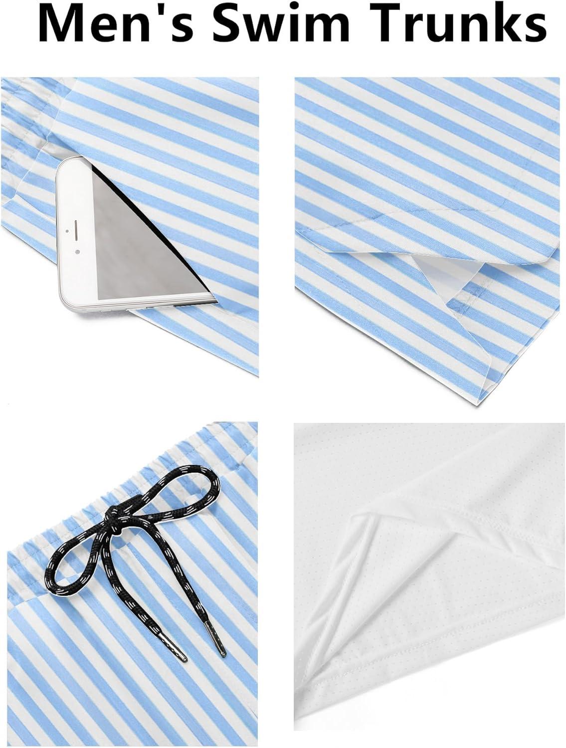imageCOOFANDY Men Swim Trunk with Compression Liner 2 in 1 Swimwear Bathing Suit Quick Dry Board ShortPrint Blue Stripe
