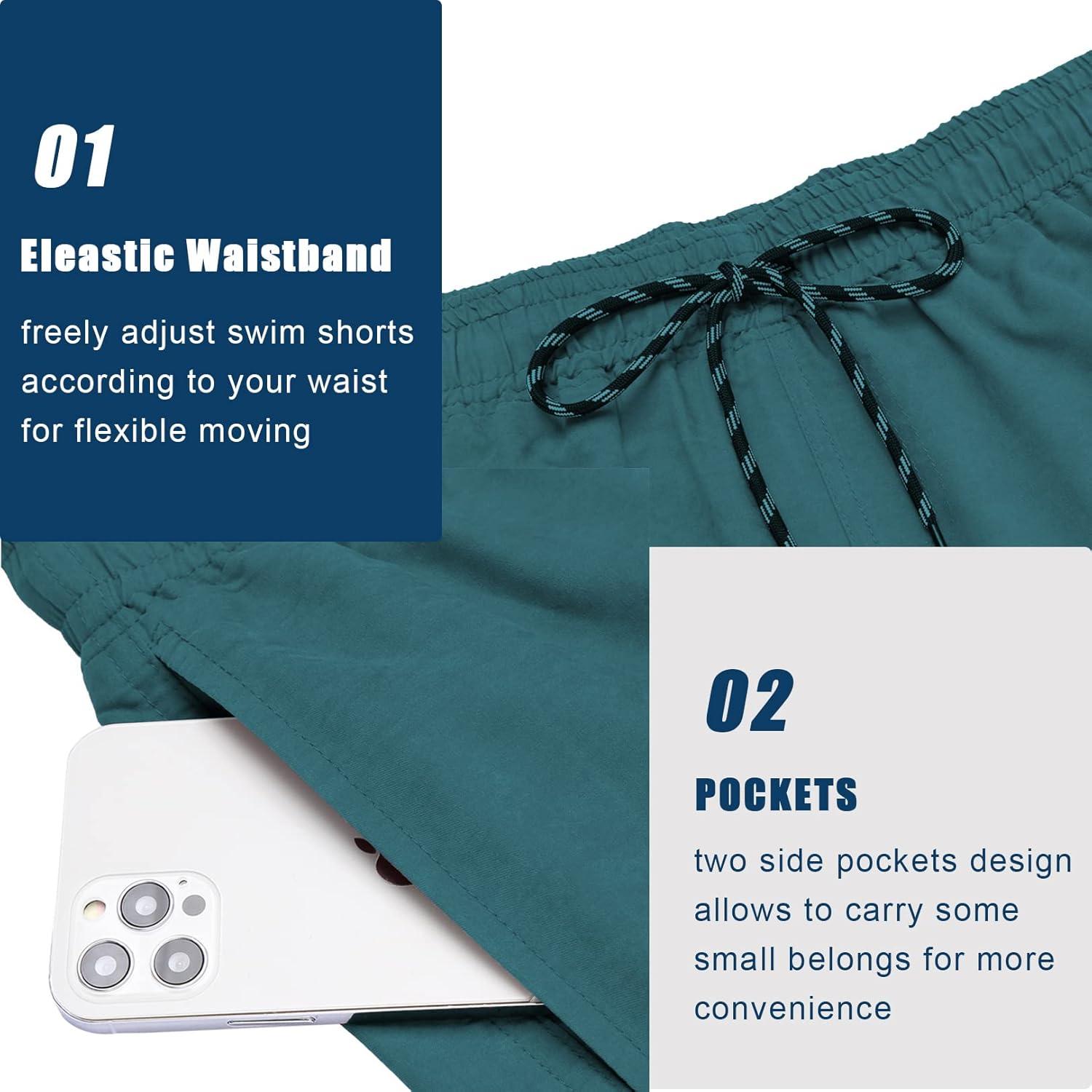 imageCOOFANDY Men Swim Trunk with Compression Liner 2 in 1 Swimwear Bathing Suit Quick Dry Board ShortZ Bluegreen