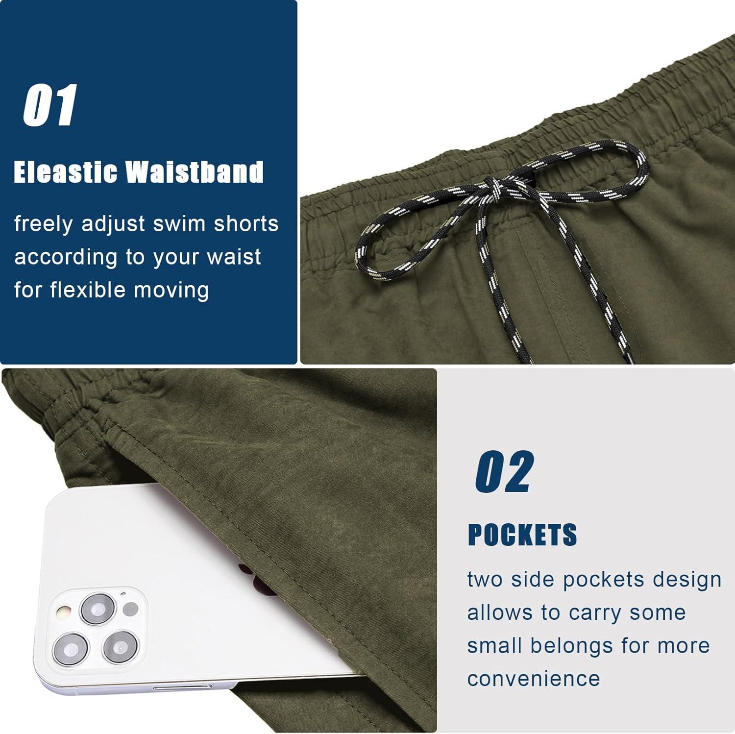 imageCOOFANDY Men Swim Trunk with Compression Liner 2 in 1 Swimwear Bathing Suit Quick Dry Board ShortZ Deep Army Green