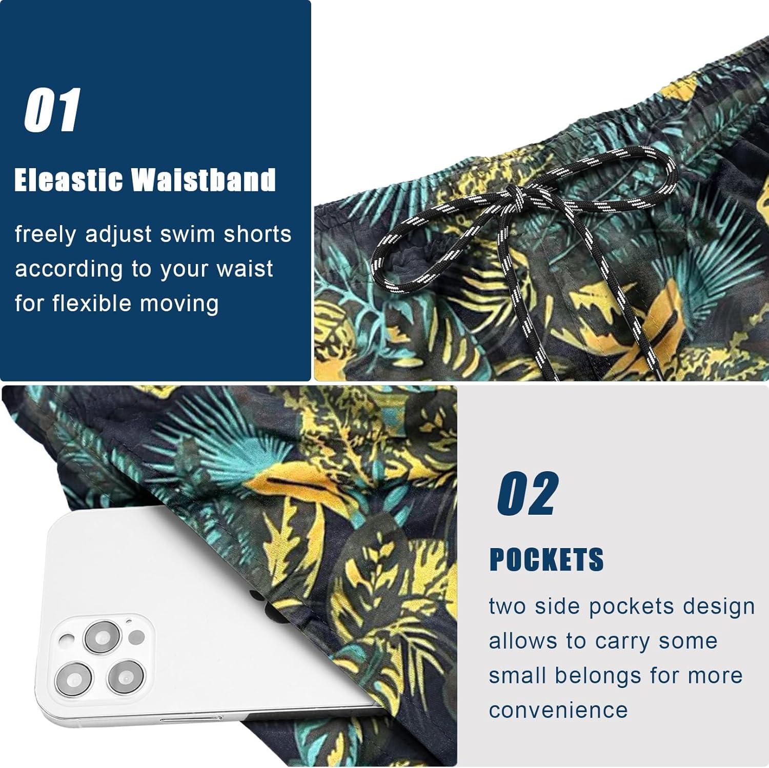 imageCOOFANDY Men Swim Trunk with Compression Liner 2 in 1 Swimwear Bathing Suit Quick Dry Board ShortZ Print Yellow Leaf