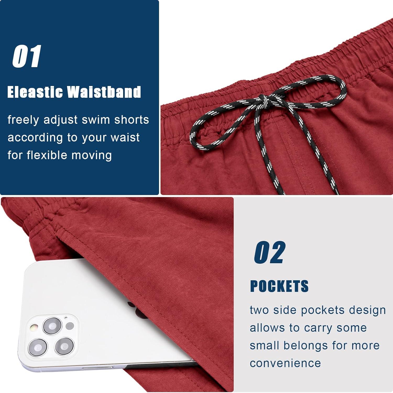 imageCOOFANDY Men Swim Trunk with Compression Liner 2 in 1 Swimwear Bathing Suit Quick Dry Board ShortZ Wine Red