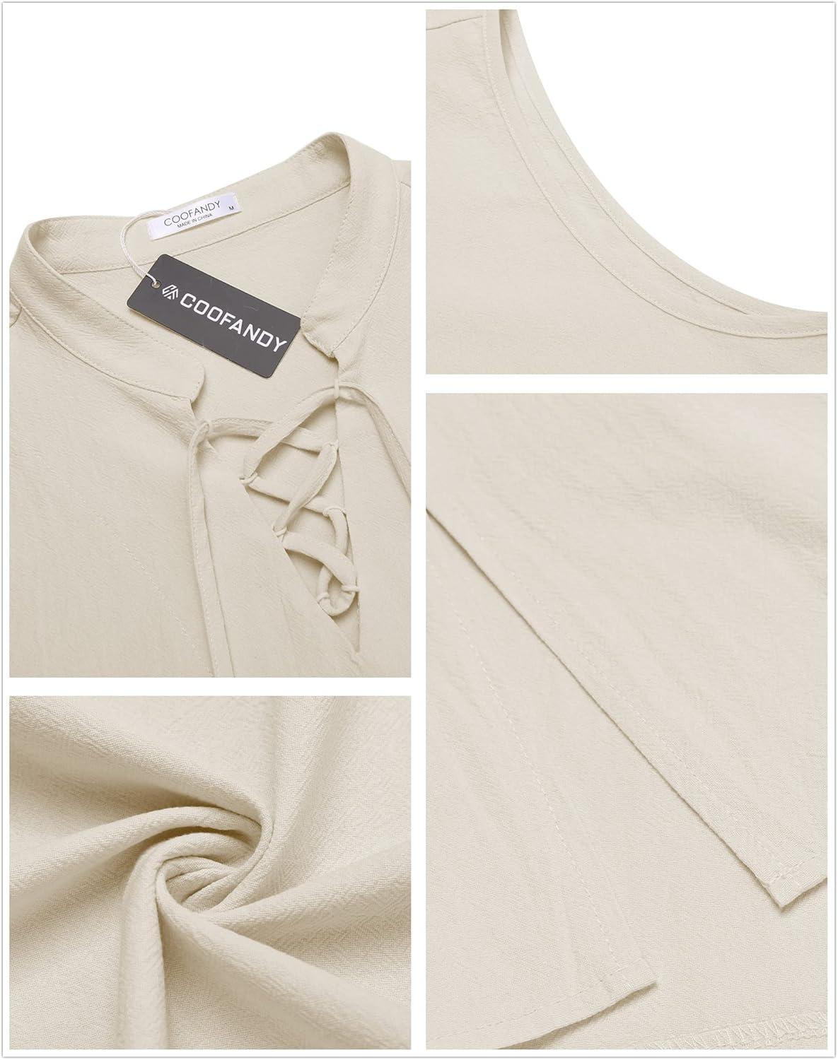 imageCOOFANDY Men Tank Top Cotton Linen Beach Sleeveless Shirt Lace Up Bohemian Hippie Renaissance Pirate Kilt Medieval TunicCream