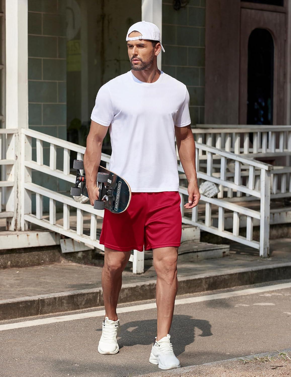 imageCOOFANDY Mens 2 Pack Gym Workout Shorts 5 Inch Mesh Athletic Shorts Quick Dry Running Shorts with PocketsBlack Deep Red