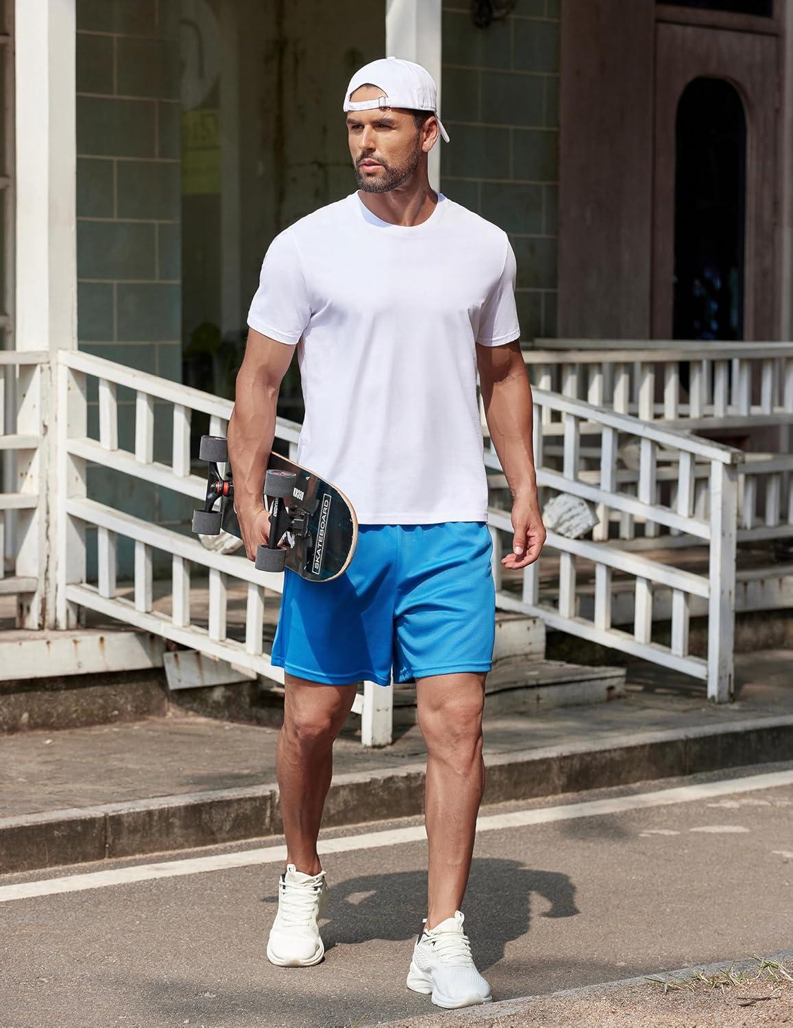 imageCOOFANDY Mens 2 Pack Gym Workout Shorts 5 Inch Mesh Athletic Shorts Quick Dry Running Shorts with PocketsDeep Grey Blue