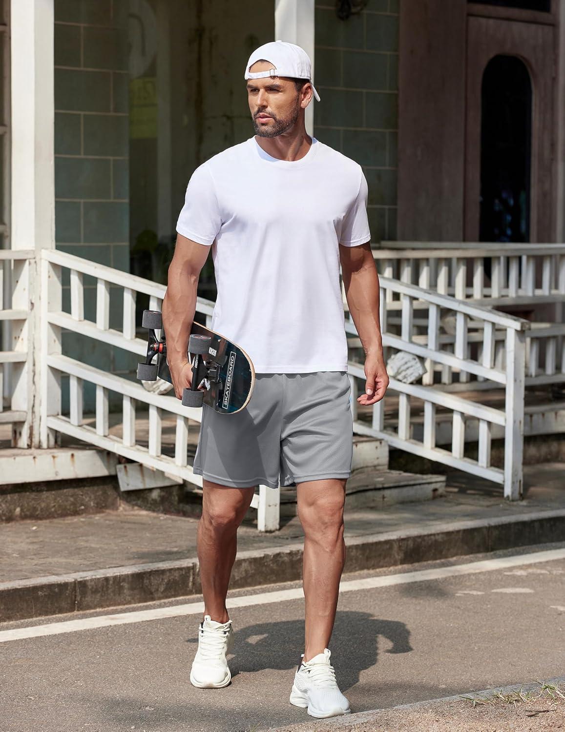 imageCOOFANDY Mens 2 Pack Gym Workout Shorts 5 Inch Mesh Athletic Shorts Quick Dry Running Shorts with PocketsLight Grey Navy Blue