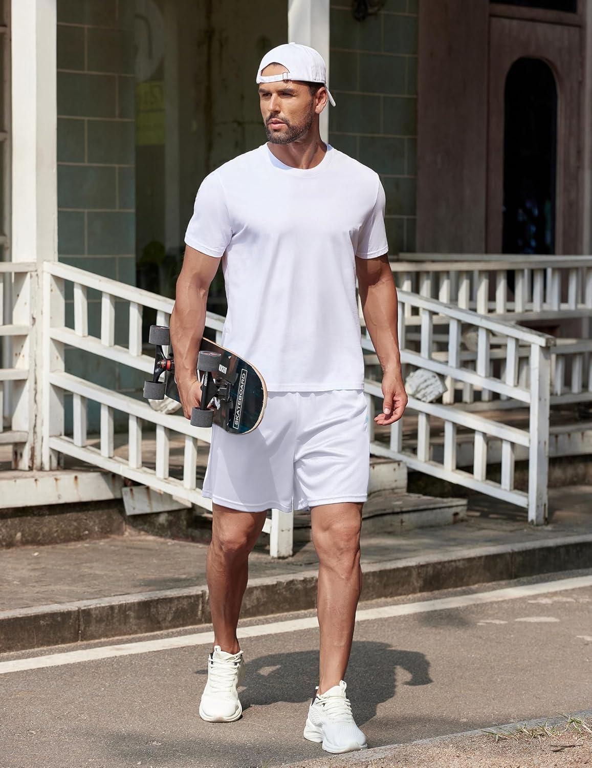 imageCOOFANDY Mens 2 Pack Gym Workout Shorts 5 Inch Mesh Athletic Shorts Quick Dry Running Shorts with PocketsOffwhite Navy Blue