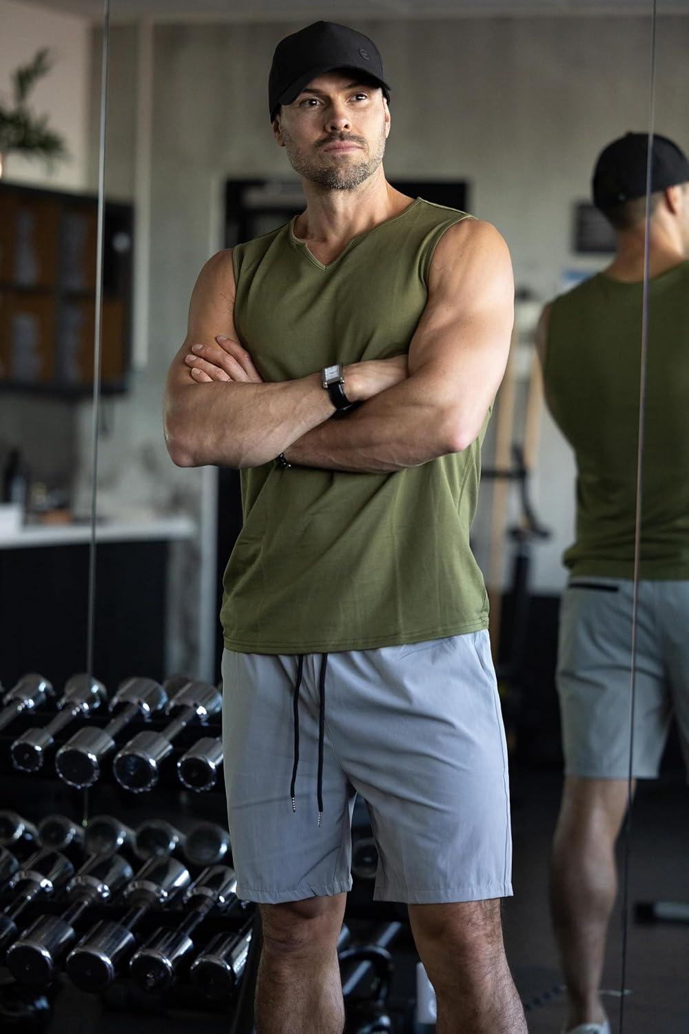 imageCOOFANDY Mens 2 Pack Gym Workout Shorts 7 Inch Lightweight Athletic Shorts Quick Dry Running Shorts with PocketsBlackLight Grey