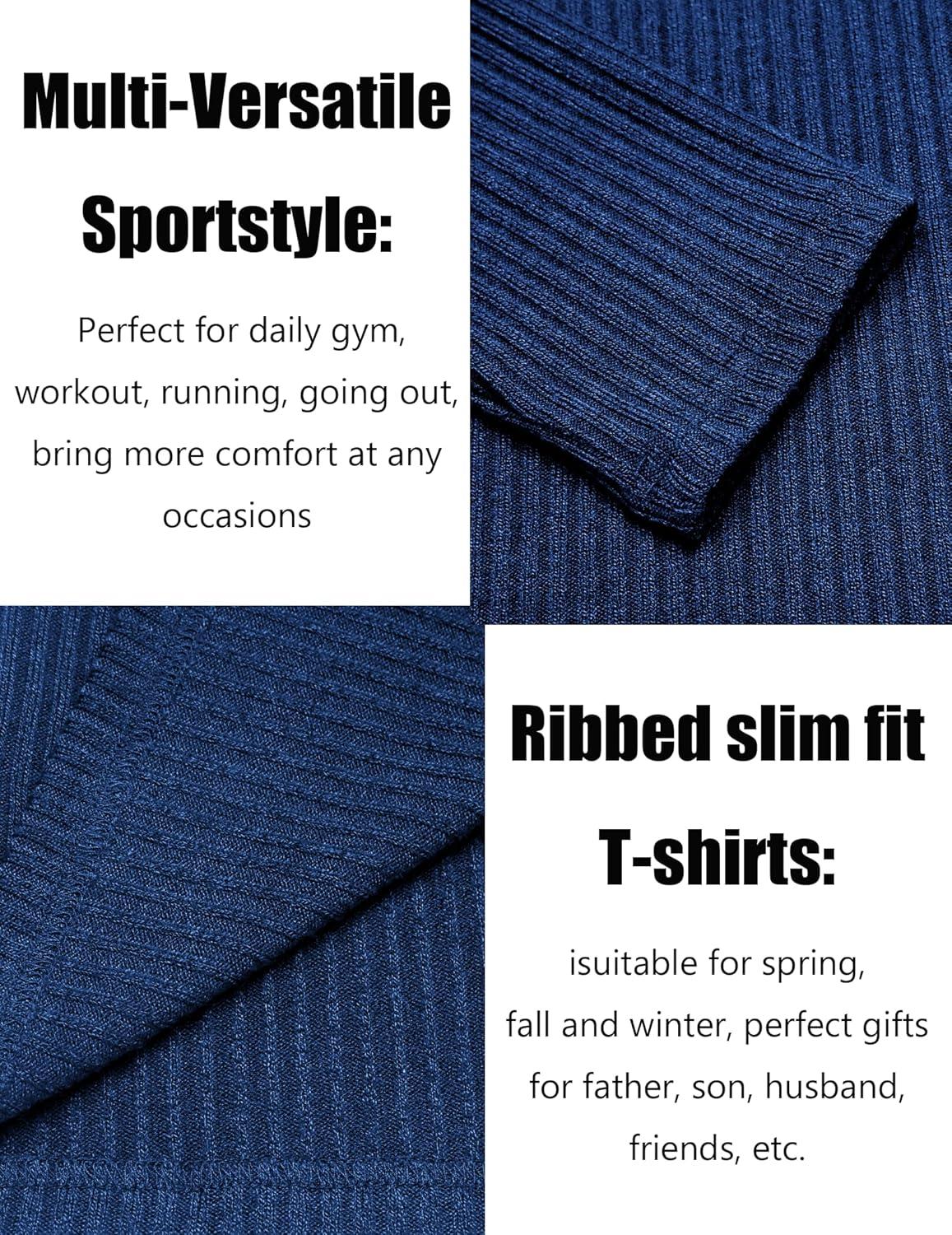 imageCOOFANDY Mens 2 Pack Muscle TShirt Stretch Long Sleeve Gym Workout Bodybuilding Training Tee Shirts Casual Hipster TopsBlackDark Blue