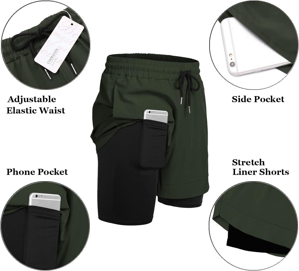 imageCOOFANDY Mens 2 Pack Running Shorts 2 in 1 Workout Shorts Quick Dry Gym Training Athletic Jogger with Phone Pockets2pack Army Greennavy Blue