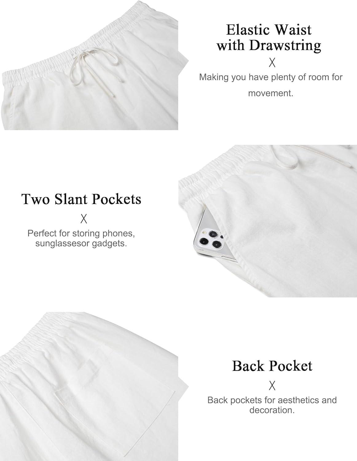 imageCOOFANDY Mens 2 Piece Cotton Linen Sets Summer Beach Outfits Casual Short Sleeve Henley Shirts and Vacation ShortsAll White