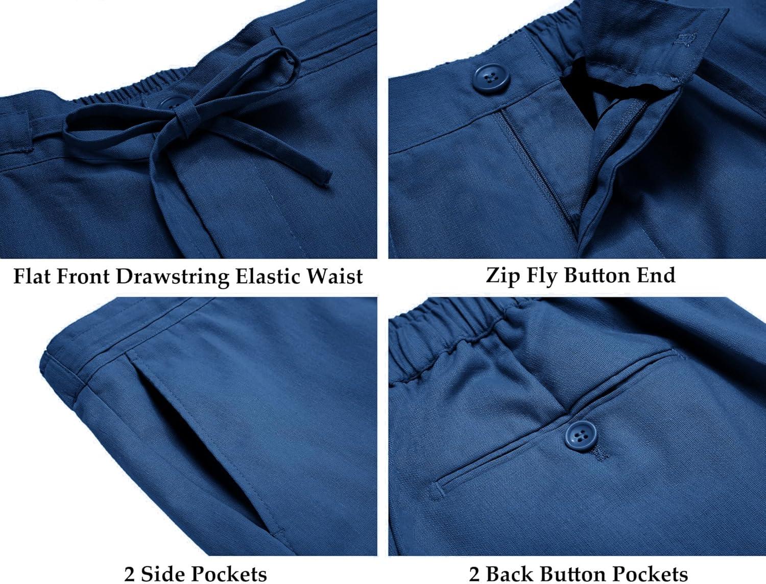 imageCOOFANDY Mens 2 Piece Linen Suits Set Regular Fit Casual Lightweight Blazer Jacket and PantsDeep Blue