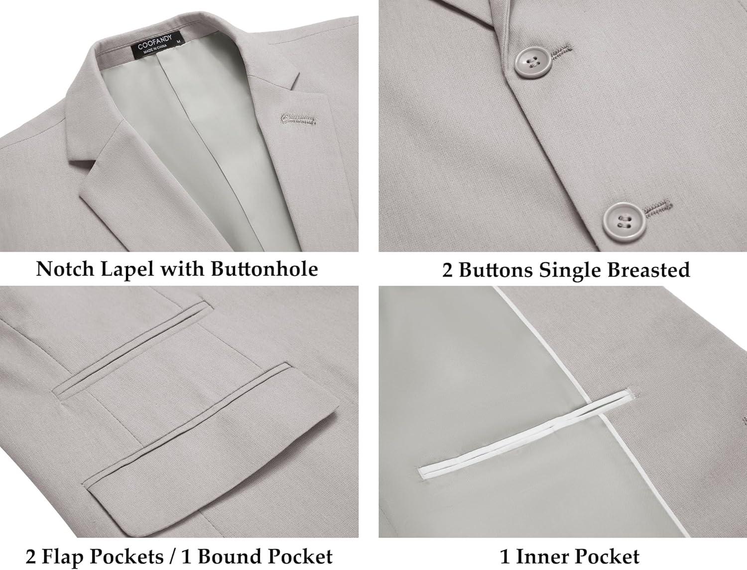 imageCOOFANDY Mens 2 Piece Linen Suits Set Regular Fit Casual Lightweight Blazer Jacket and PantsLight Grey