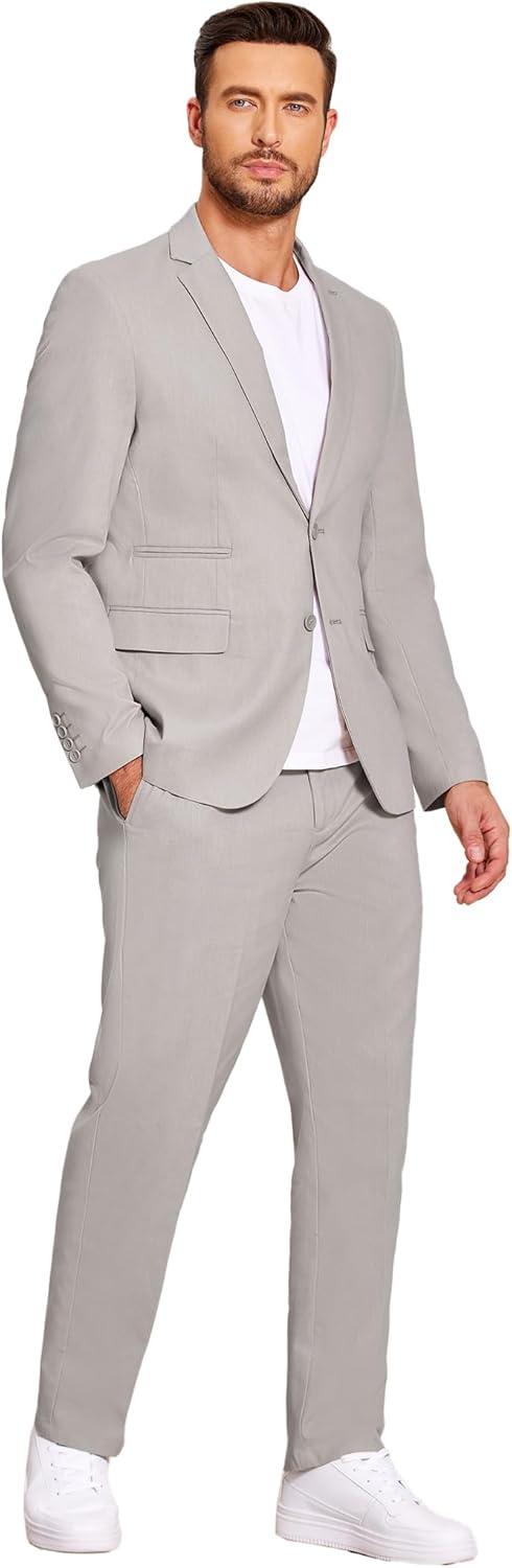 imageCOOFANDY Mens 2 Piece Linen Suits Set Regular Fit Casual Lightweight Blazer Jacket and PantsLight Grey