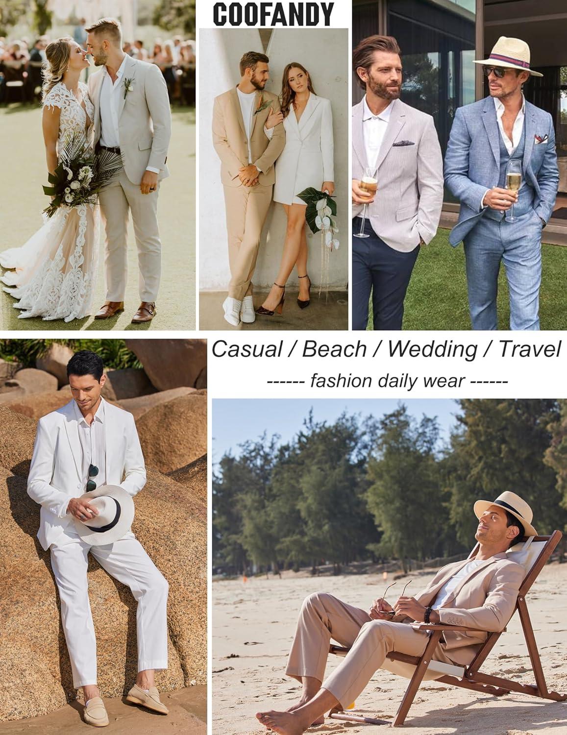 imageCOOFANDY Mens 2 Piece Linen Suits Set Regular Fit Casual Lightweight Blazer Jacket and PantsLight Grey