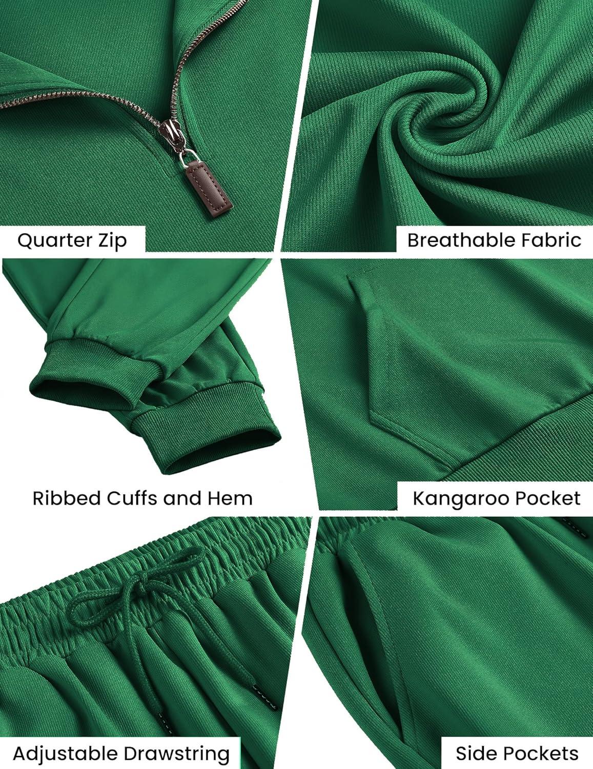 imageCOOFANDY Mens 2 Piece Track Suit Set Jogging Sweatsuit Workout Quarter Zip SuitGreen