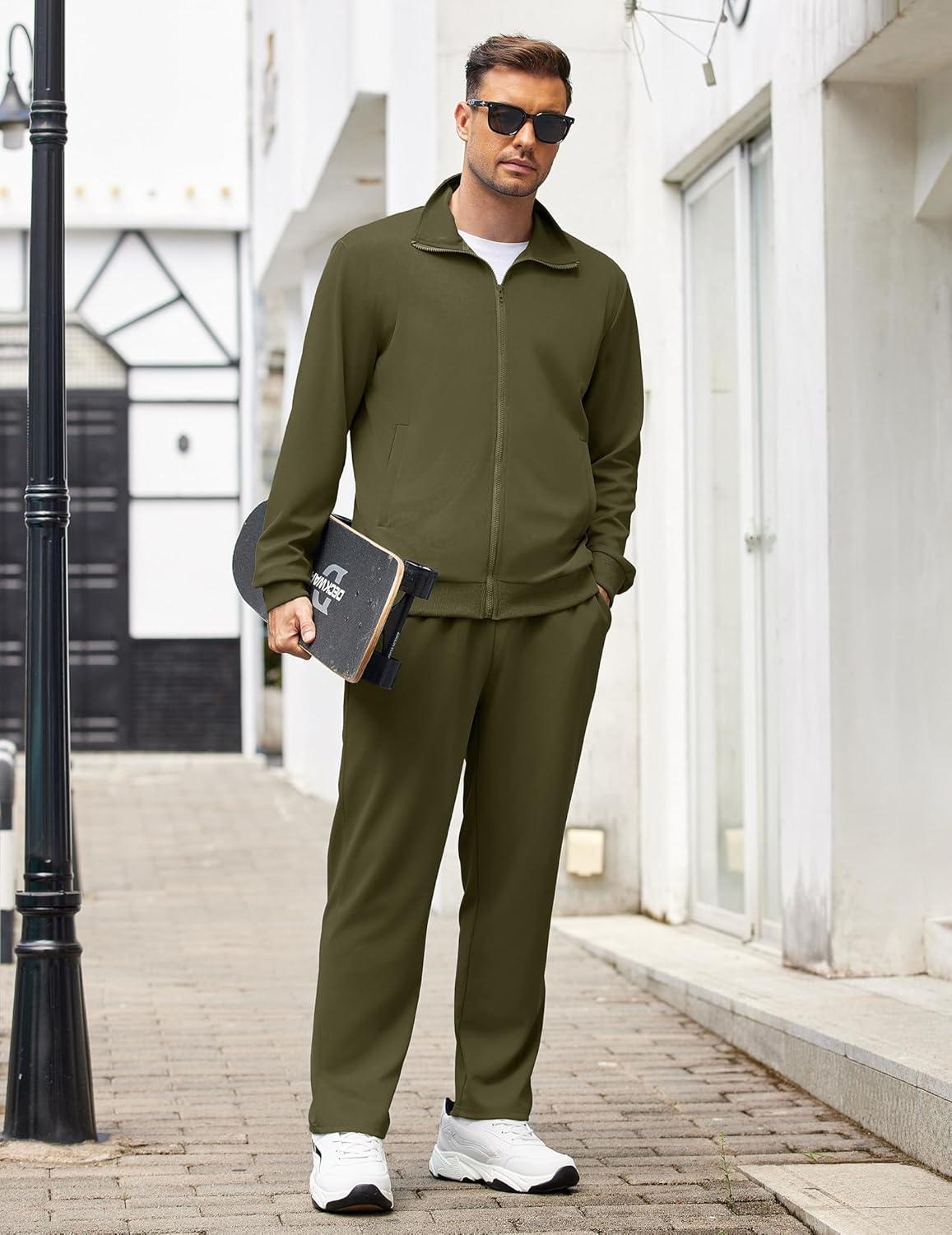 imageCOOFANDY Mens 2 Piece Tracksuit Casual Sweatsuits Full Zip Track Suits Jogging Athletic Suit SetsArmy Green