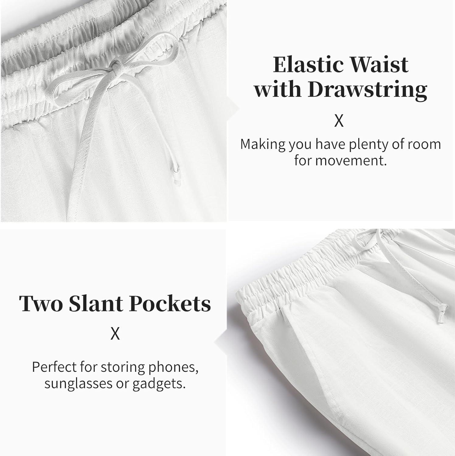 imageCOOFANDY Mens 2 Pieces Cotton Linen Set Casual Short Sleeve Henley Shirts Beach Yoga Pants Summer OutfitsAll White